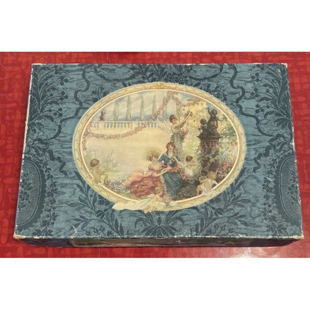 ANTIQUE KERKOFF PARIS DJER KISS TALC POWDER SET w BOX ART DECO MAXFIELD PARRISH